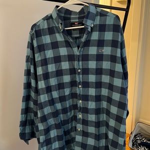 Navy and Blue Checkered Vineyard Vines Cotton Button Down
